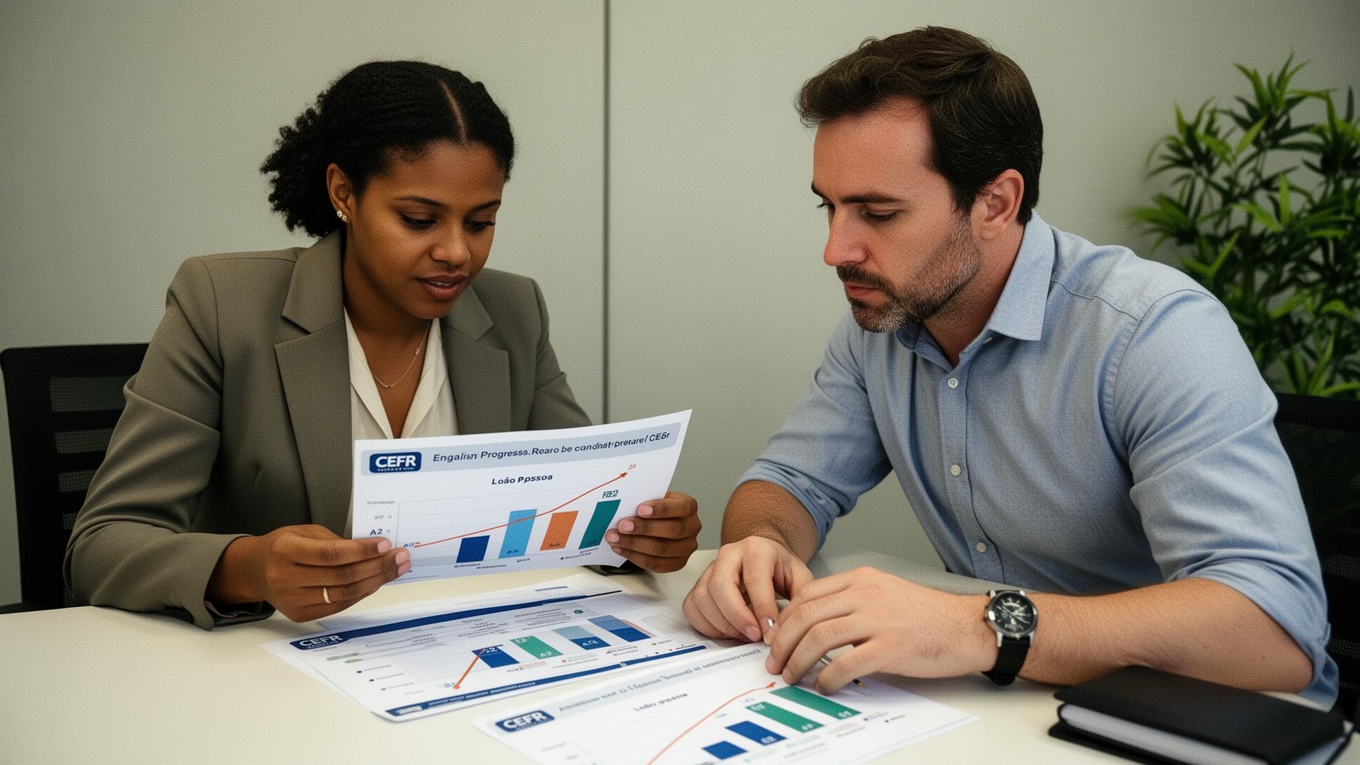 HR leader reviewing CEFR progression reports